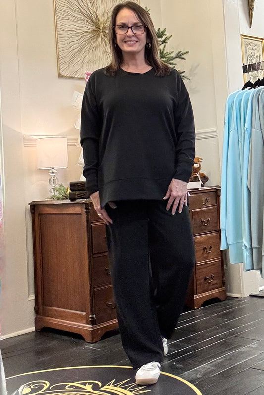 Liquid Energy Black Buttery Soft High Low Stretch Modal Crewneck Top