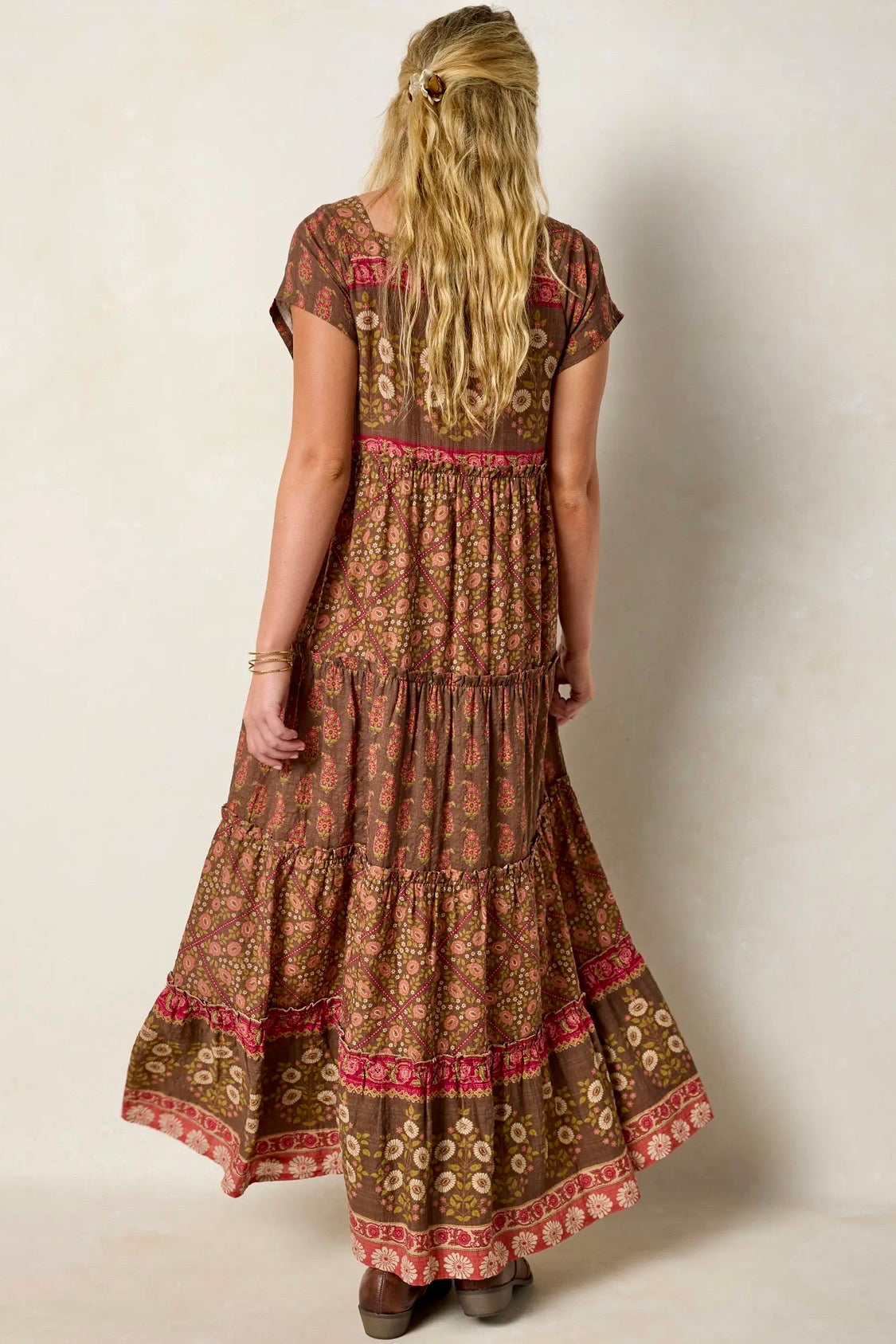Natural Life Berkley Maxi Dress- Chocolate Wildflower Tiles
