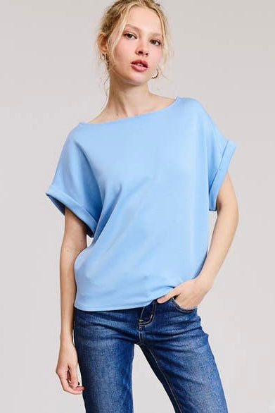 Serenity Blue Cuff Sleeve Dolman Scuba Top