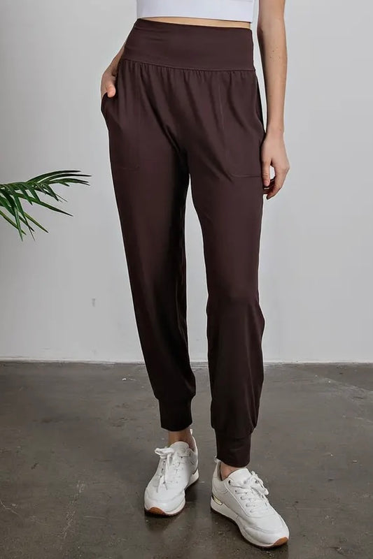 French Press Brown Butter Soft High Waist Jogger Pants with Pockets