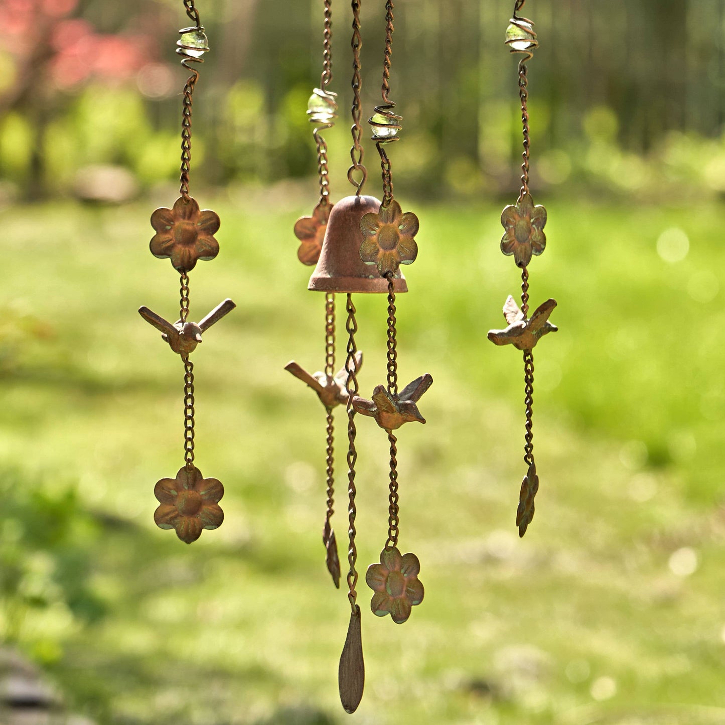 Antique Copper Hanging Birdhouse Cottage Wind Chime