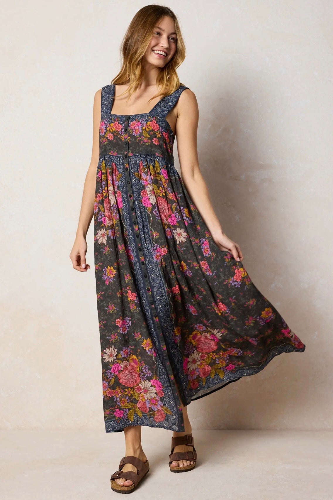 Natural Life Lucy Maxi Dress- English Garden Charcoal