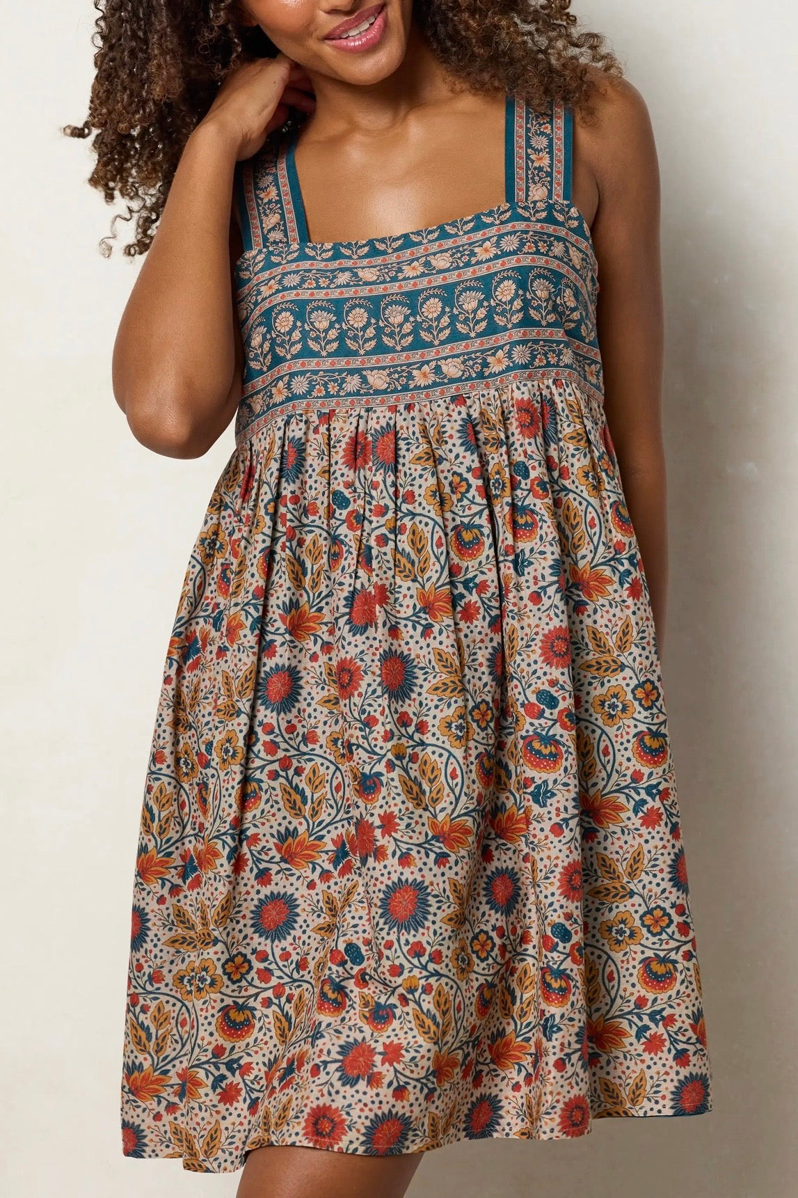 Natural Life Tricia Reversible Mini Dress- Golden Feather Fronds