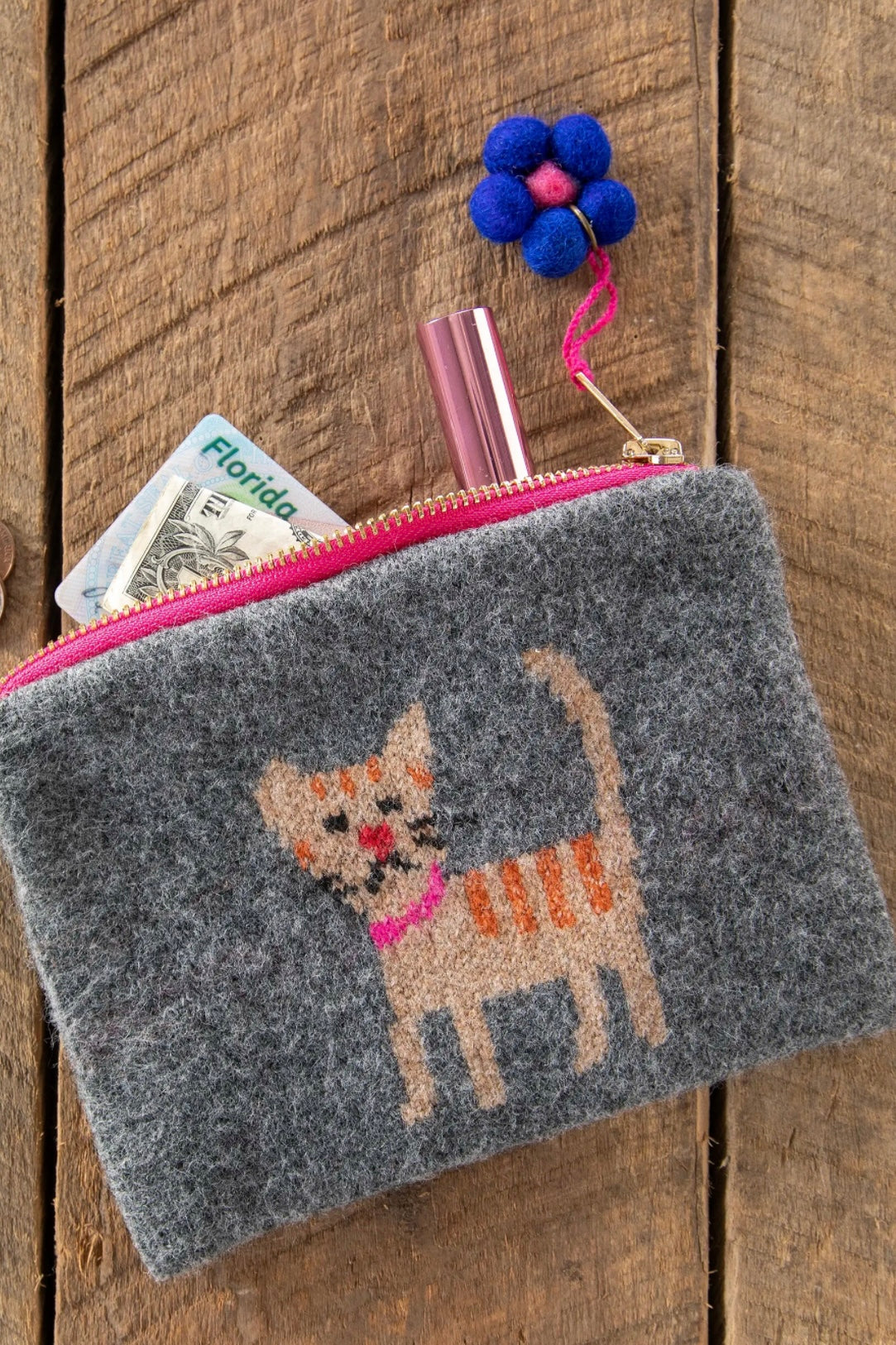 Natural Life Intarsia Sweater Pouch - Cat