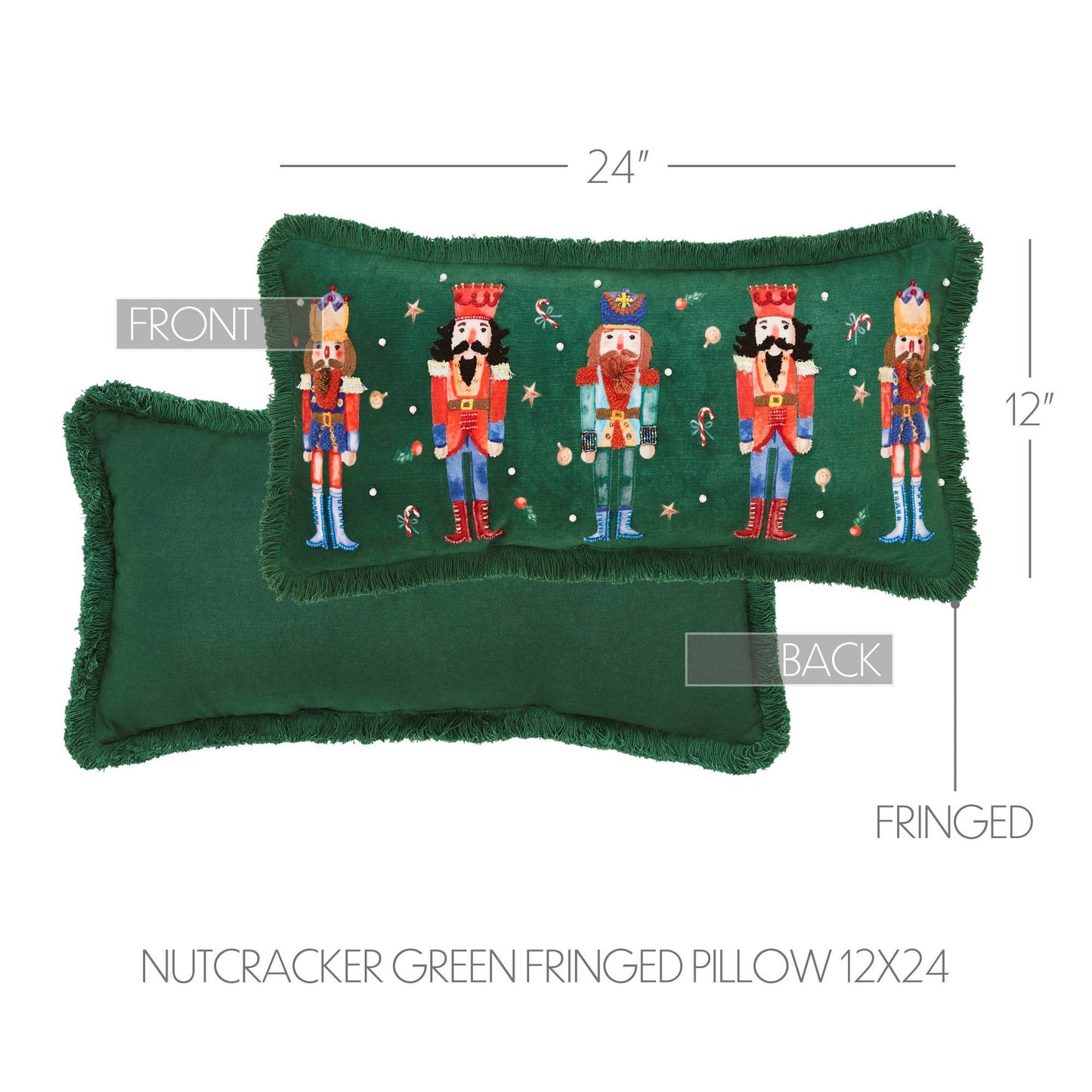Nutcracker Green Fringed Lumbar Pillow