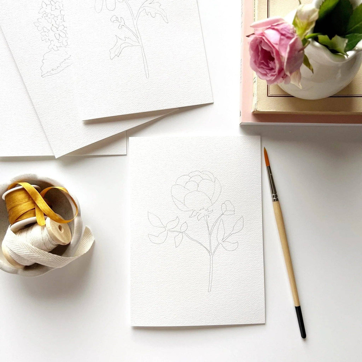 Garden Flowers Paintable Watercolor Notecard Set of 8- Emily Lex Studio
