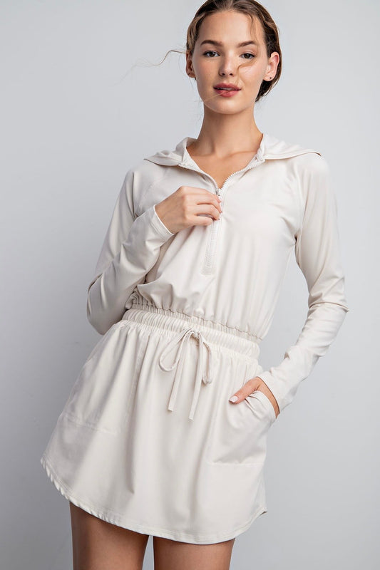 White Pearl Butter Soft Long Sleeve Romper Dress with Shorts