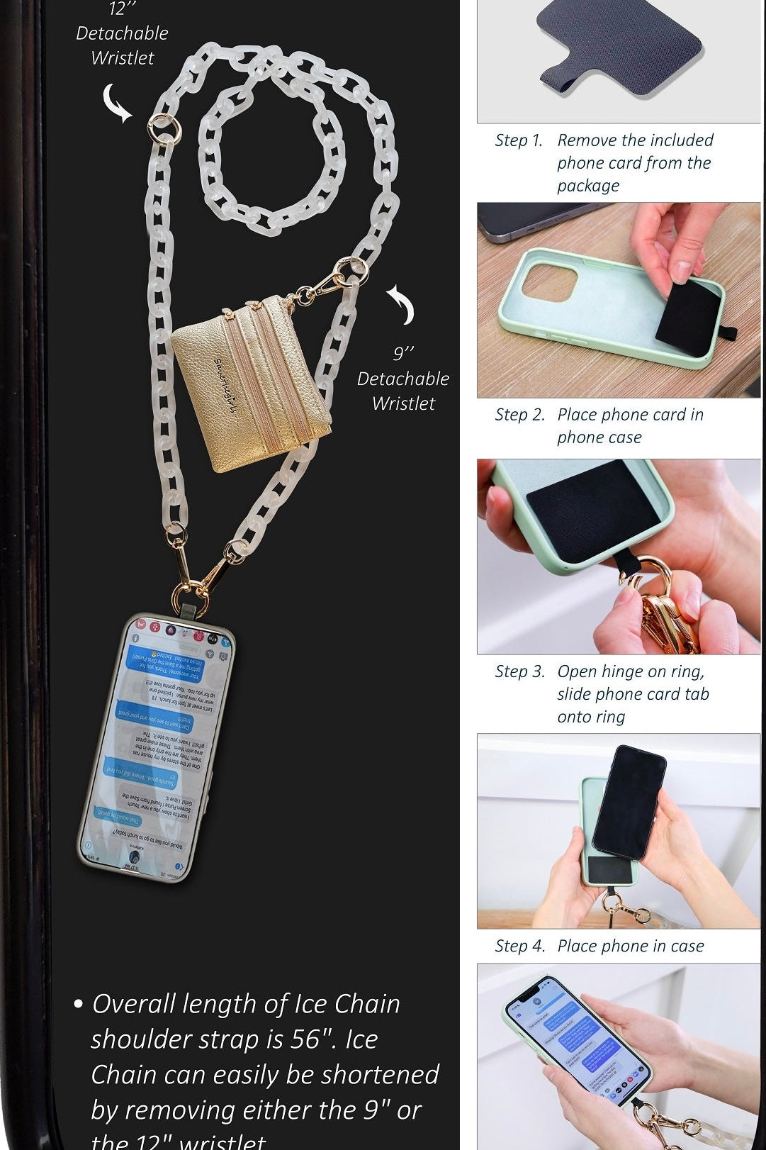 Clip & Go Ice Chain Phone Crossbody with Pouch Wallet by Save the Girls (Choose from 4 colors)