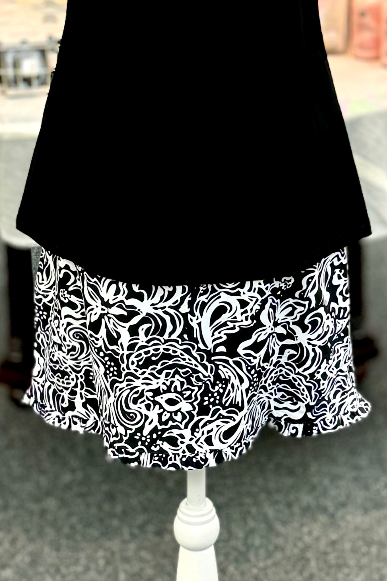 Darlene Ruffle Hem Skort in Black and White (skirt with pockets and built in shorts)