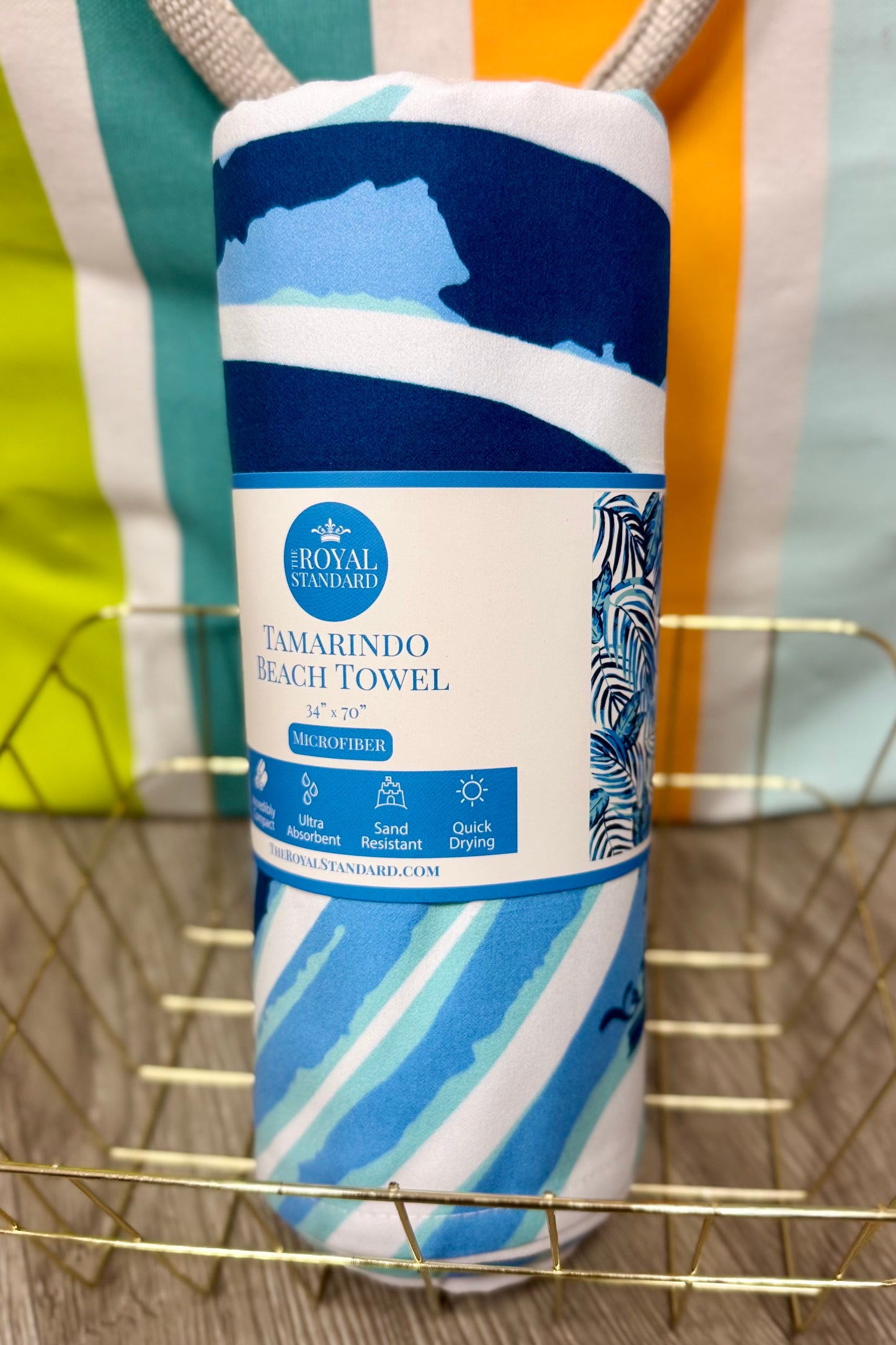 Tamarindo Palm Microfiber Beach Towel in Blue