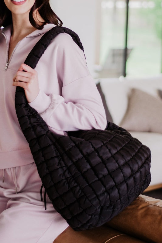 Katydid Black Oversized Quilted Hobo Tote Bag