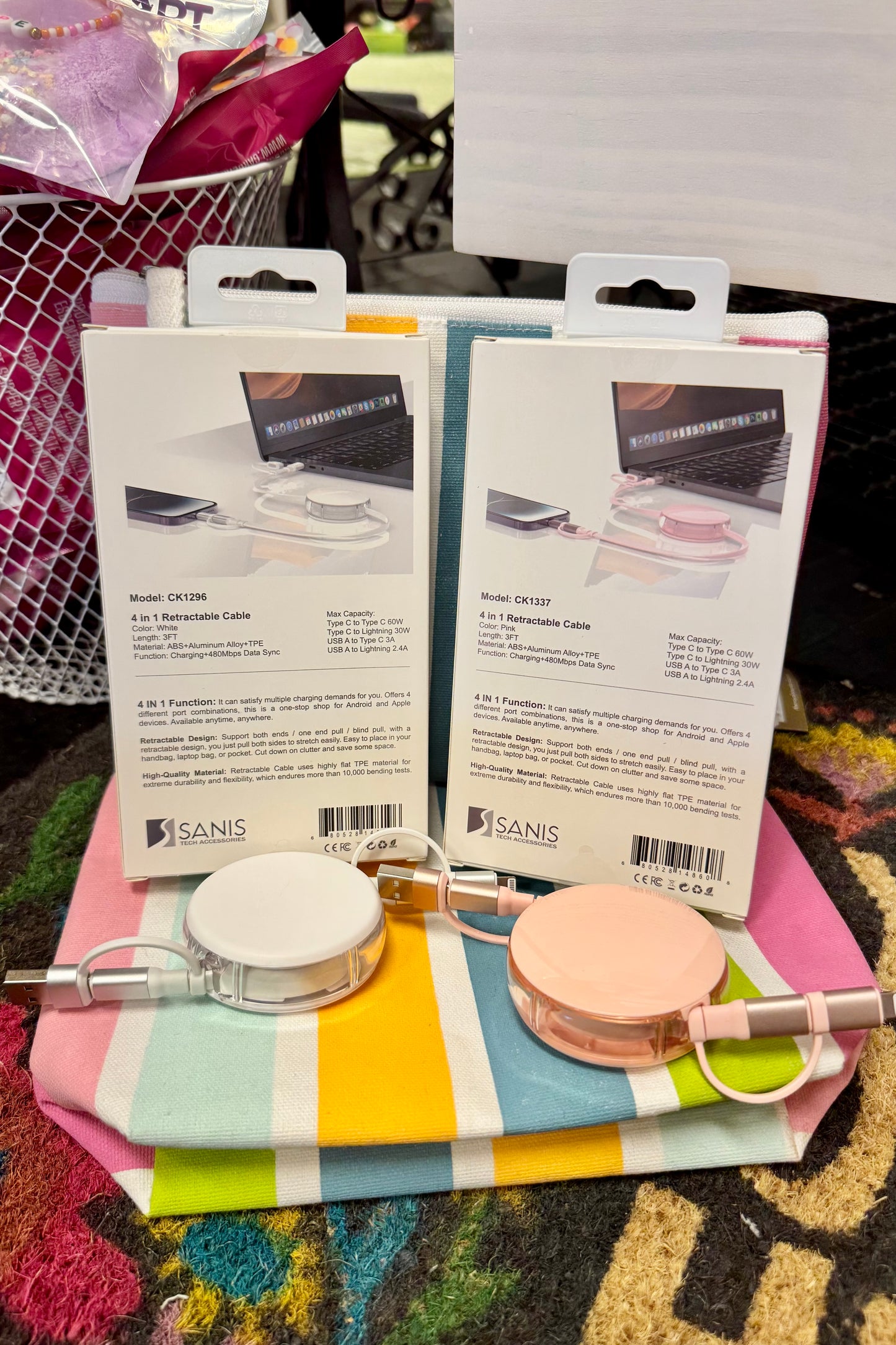 Sanis 4 in 1 Ultra Fast Charging Retractable Cable