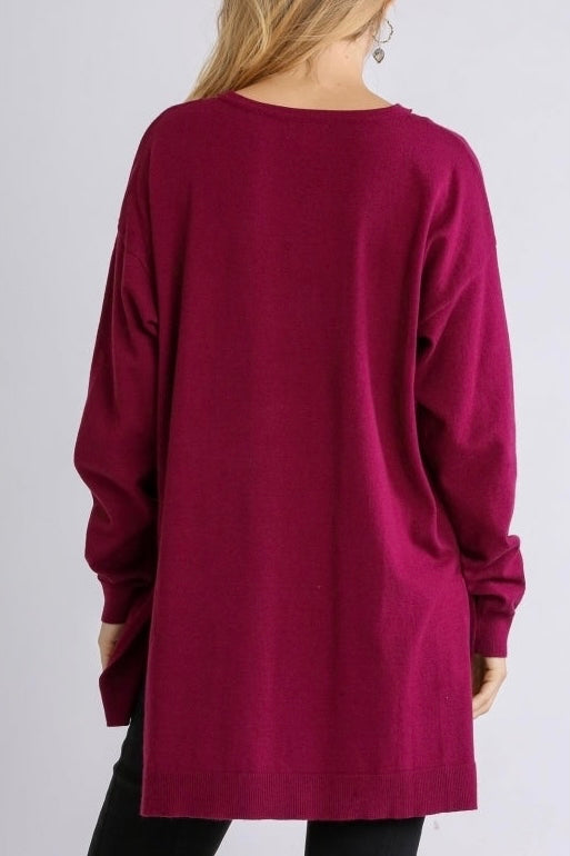 SALE! $24.99 Umgee Crisscross V Neck Oversized Sweater in Wine- reg. $36.99