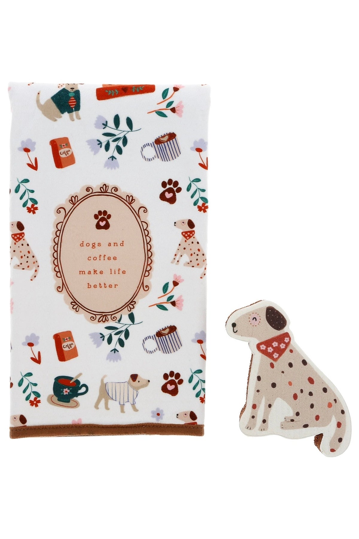 Dogs & Coffee Tea Towel & Sponge Gift Set