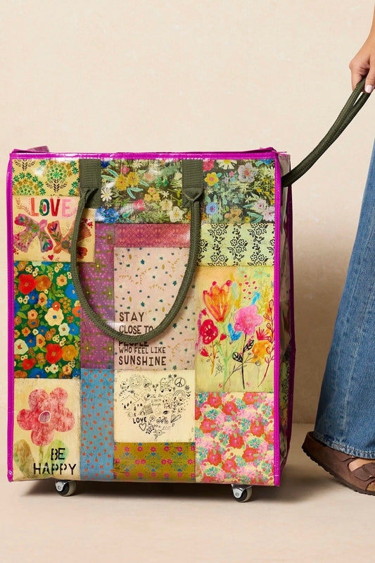Natural Life XL Rolling Tote Bag - Patchwork Be Happy