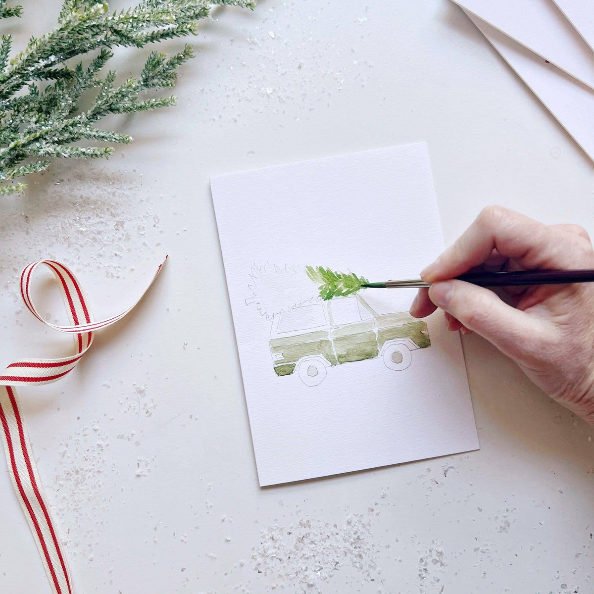 Christmas Cheer Paintable Watercolor Notecard Set of 8- Emily Lex Studio