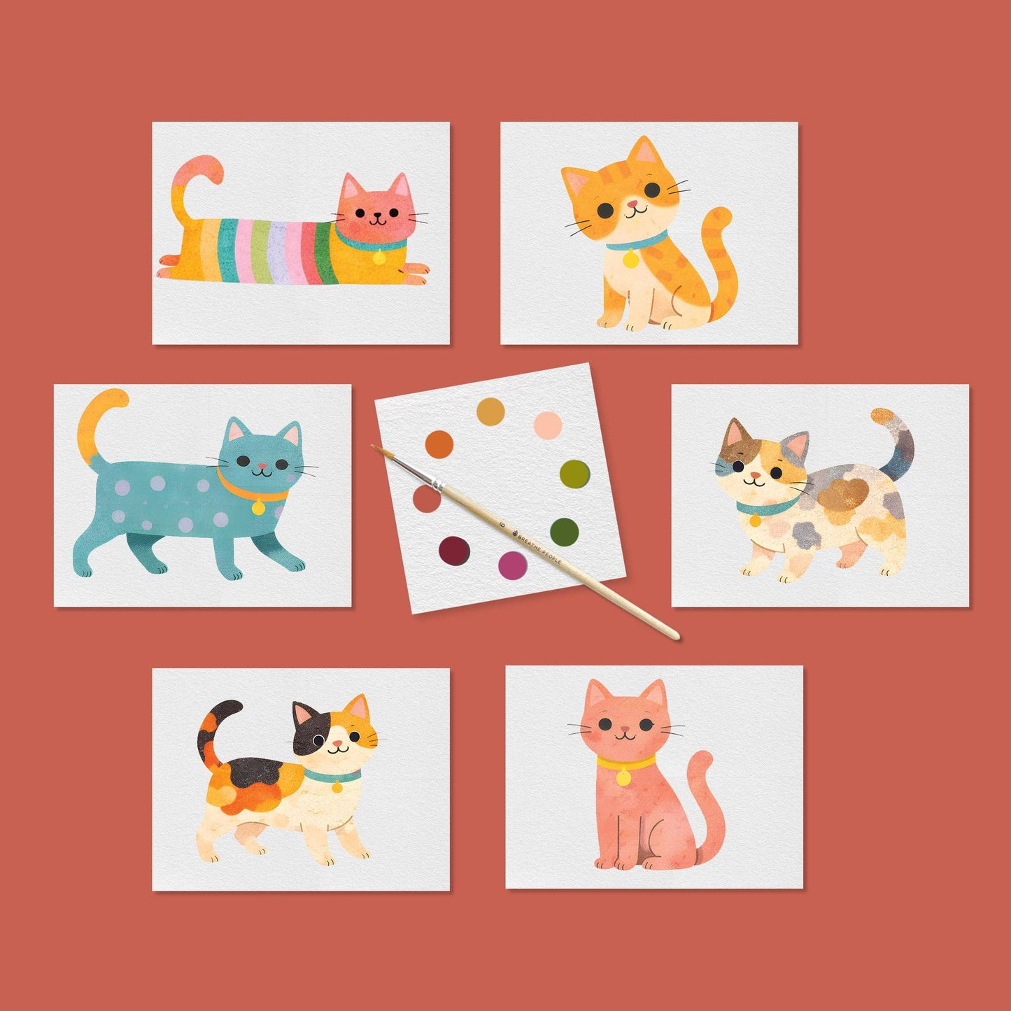 Breathe People Cute Kitties Watercolor Postcard Kit