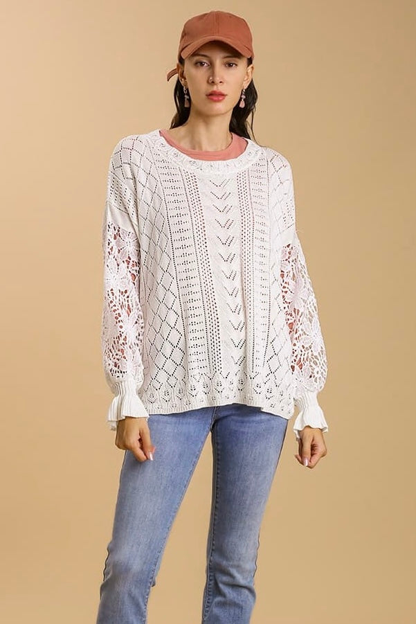 Umgee Cream Crochet Sweater