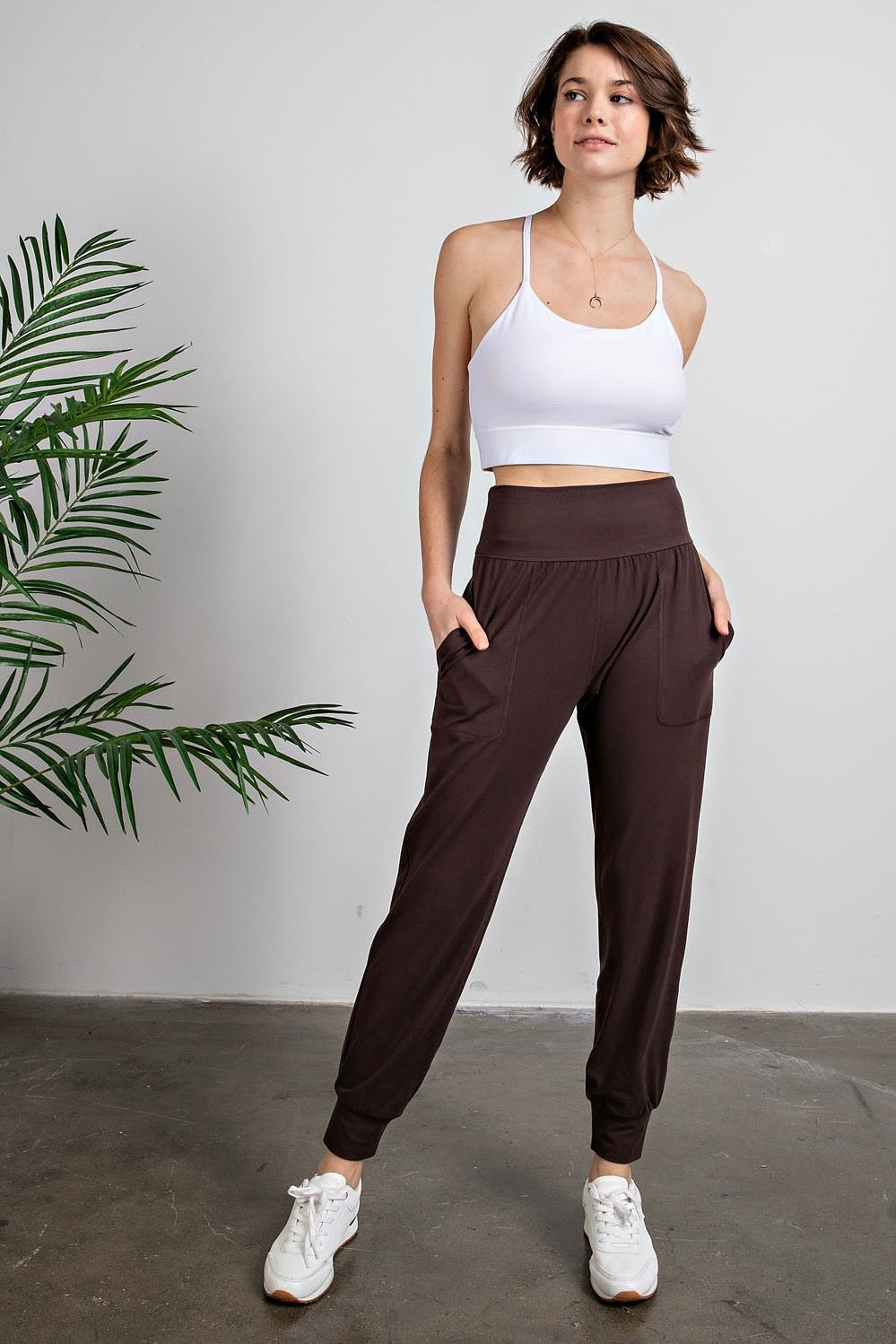 Espresso Brown Butter Soft High Waist Jogger Pants with Pockets