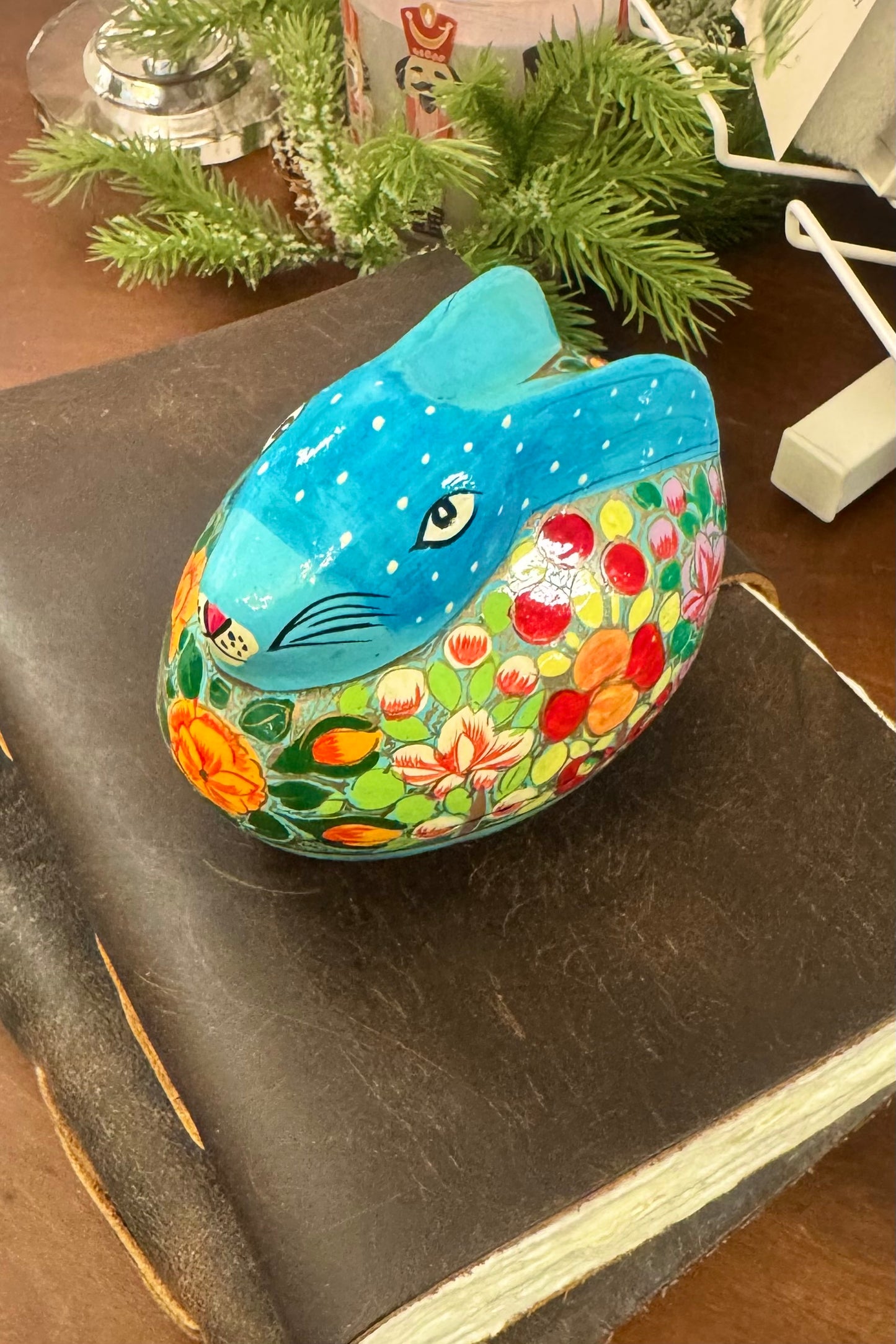 Hand Painted Teal Bunny Box