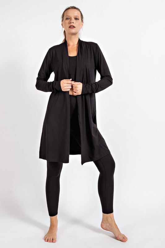 Black Plus Size Butter Soft Long Sleeve Cardigan with 4 Way Stretch and Side Slits