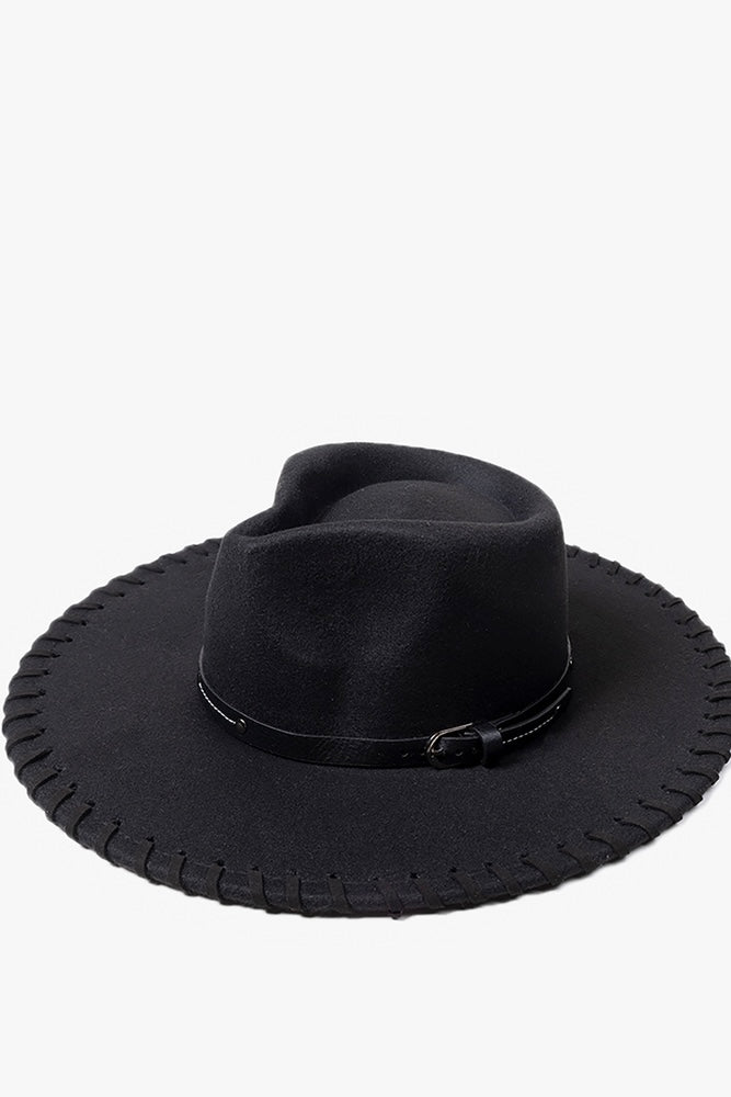 Jen & Co Scheana Black Fedora Hat with Whipstitch Trim