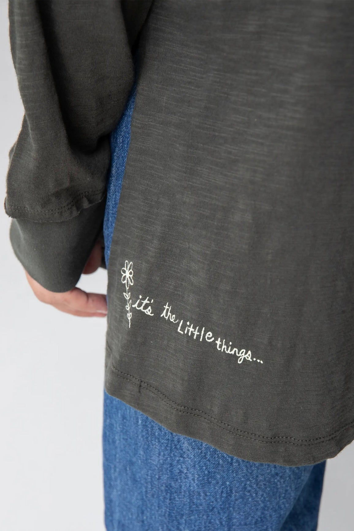 Natural Life Long Sleeve Cotton Doodle Tee - Charcoal