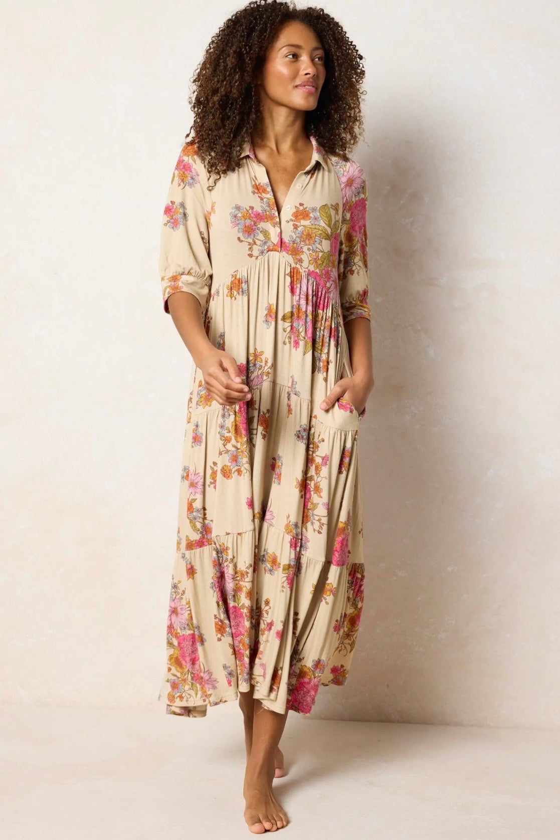 Natural Life Rebecca Butter Soft Midi Dress in English Garden