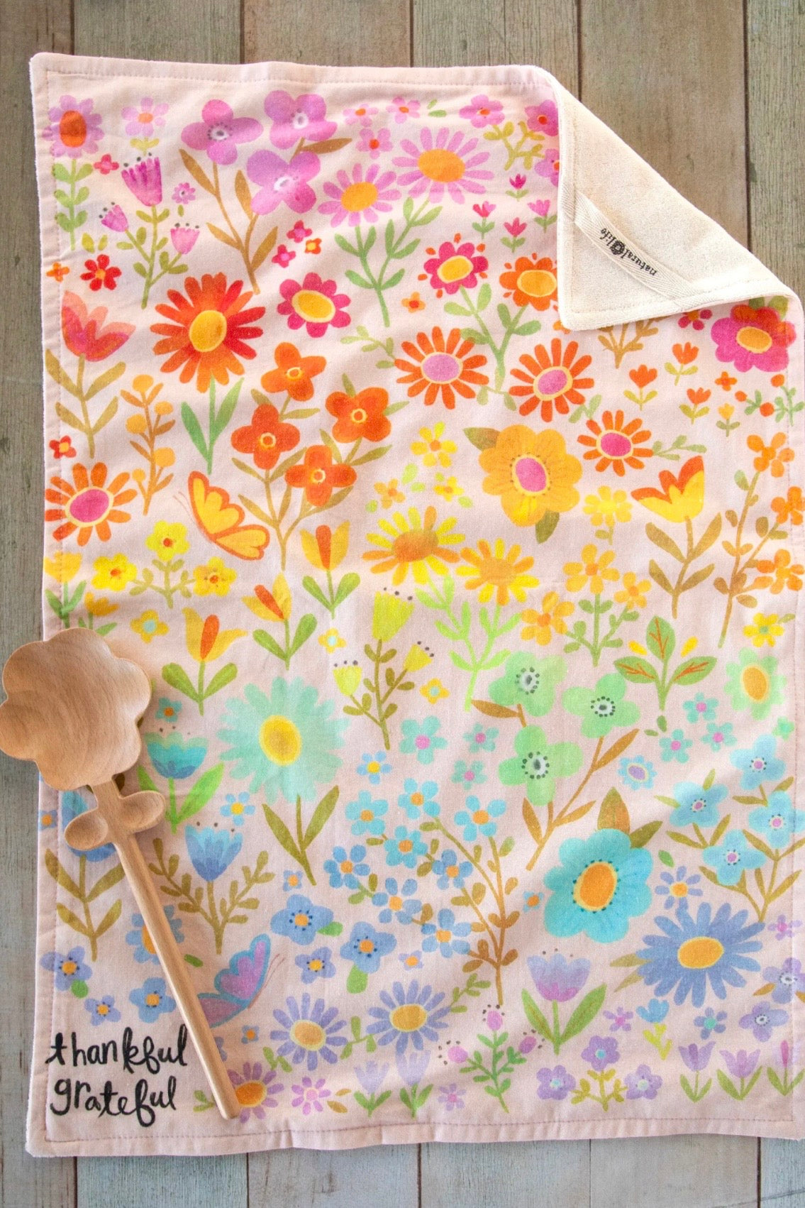 Natural Life Cotton Dish Towel- Thankful Grateful Floral