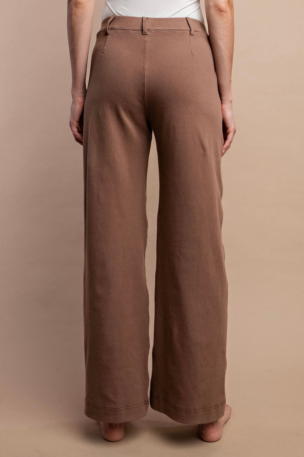 Mocha Brown Cotton Stretch Twill Wide Leg Pants