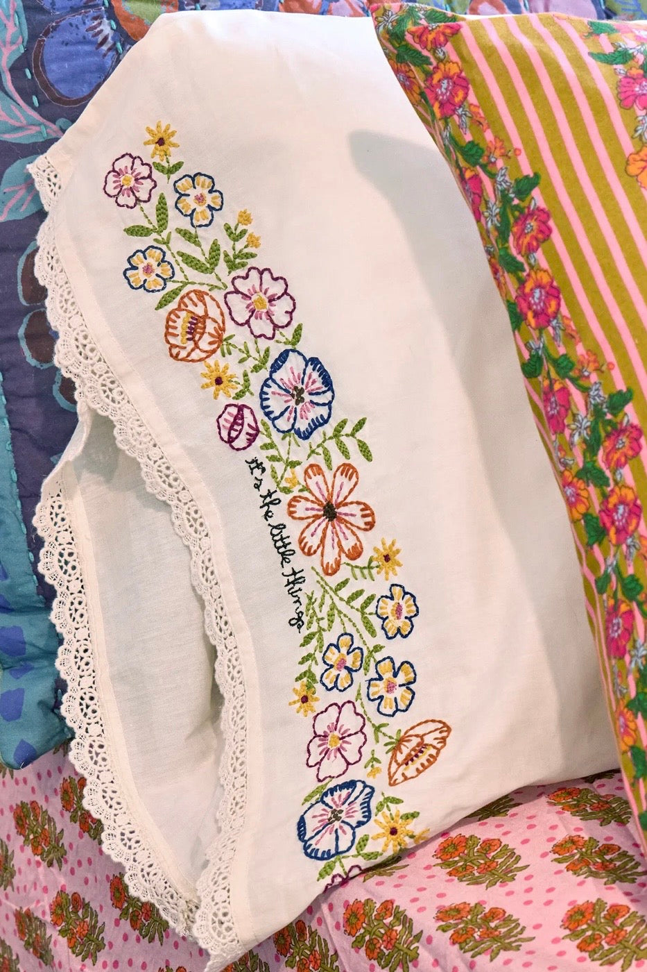 Natural Life Embroidered Cotton Giving Pillowcase- It's The Little Things