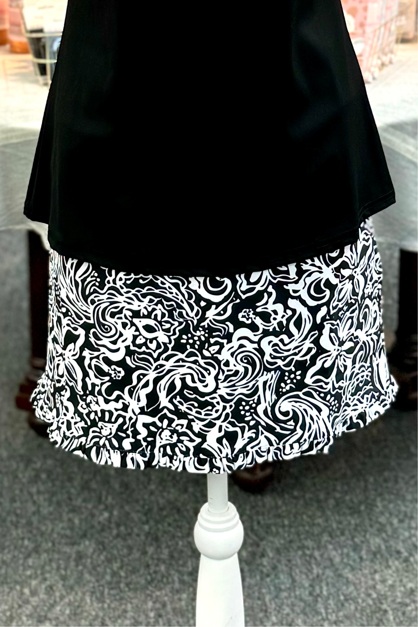 Darlene Ruffle Hem Skort in Black and White (skirt with pockets and built in shorts)