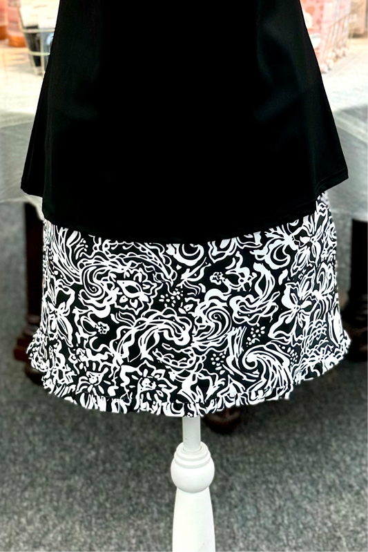 Darlene Ruffle Hem Skort in Black and White (skirt with pockets and built in shorts)