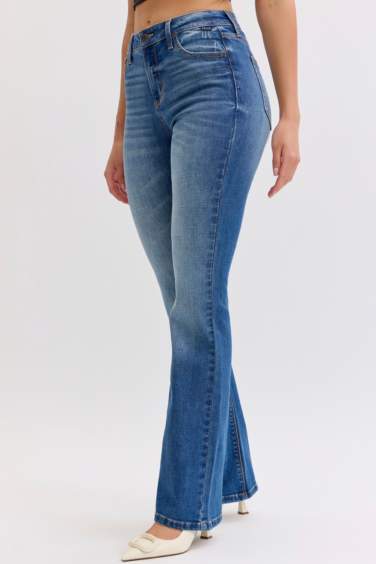 Cello Mid Rise Bootcut Medium Dark Wash Jeans