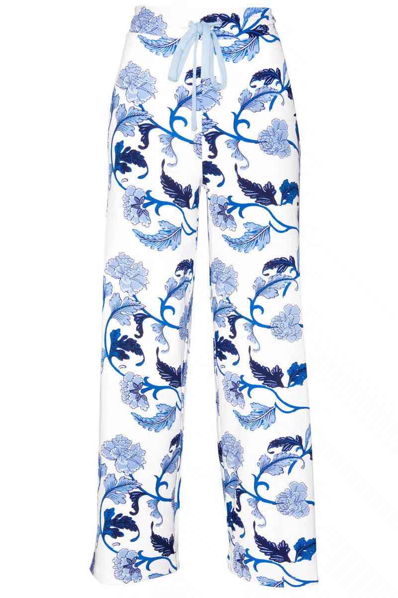 Floral patterned pajama pants on a white background