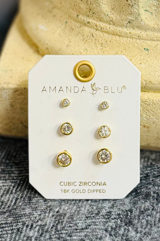 Amanda Blu Gold CZ Stud Earring Trio Set