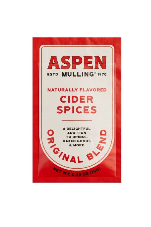 Aspen Mulling cider spices packet on a white background