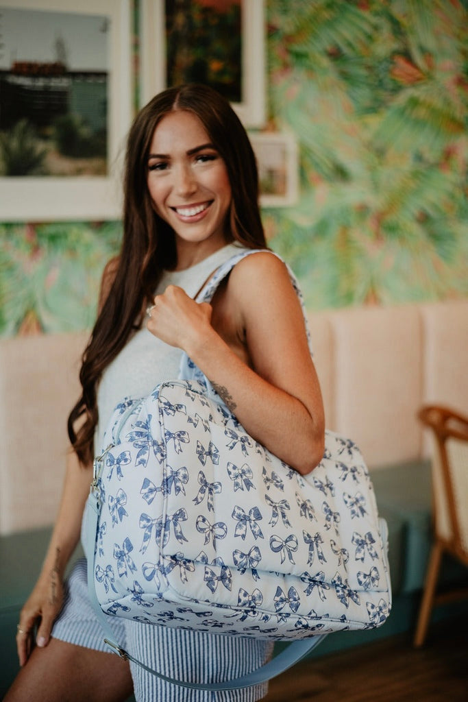 Katydid Blue Chinoserie Coquette Bows Weekender Bag