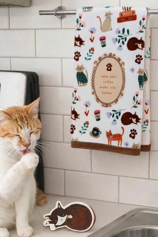 Cats & Coffee Tea Towel & Sponge Gift Set
