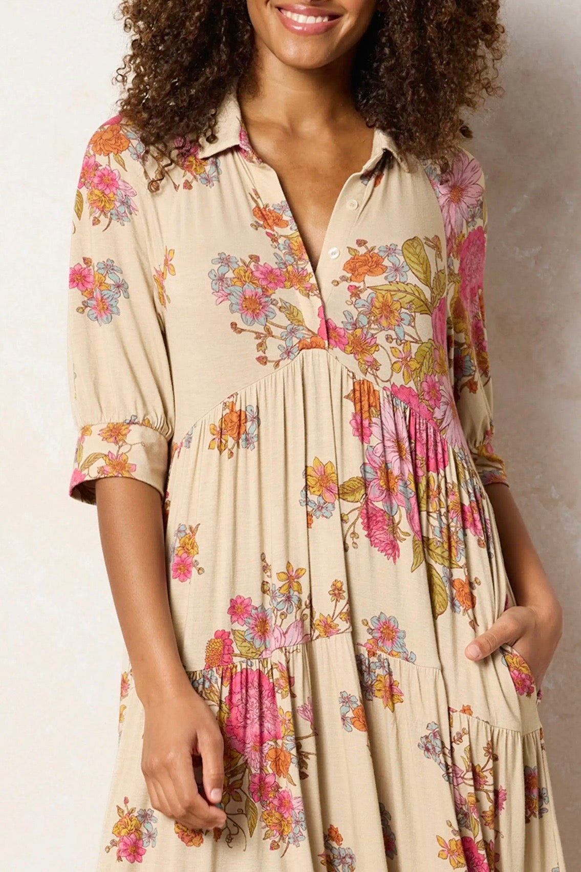 Natural Life Rebecca Butter Soft Midi Dress in English Garden