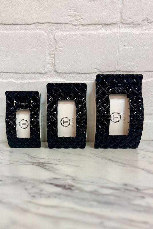 Teleties Black Quilted Rectangle Flat Hair Clip (Choose your size)