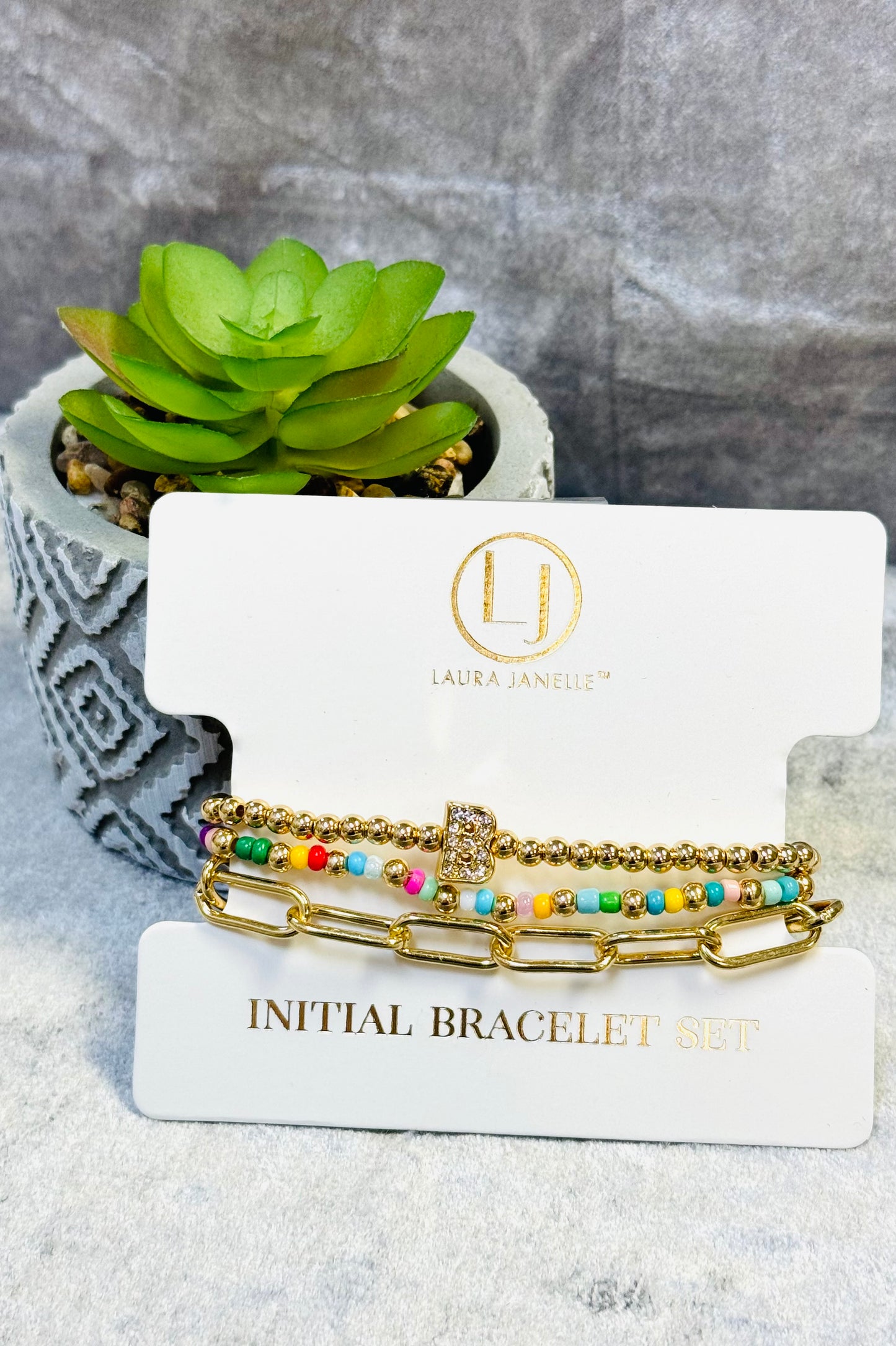 Laura Janelle Initial Bracelet Set in Gold  (Choose your initial.)