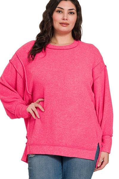 Fuchsia Brushed Melange Ultra Soft Oversized Hacci Sweater