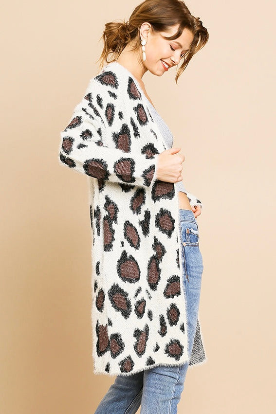 $20 SALE! Umgee Animal Print Open Cardigan Cozy Sweater in Cream Mix