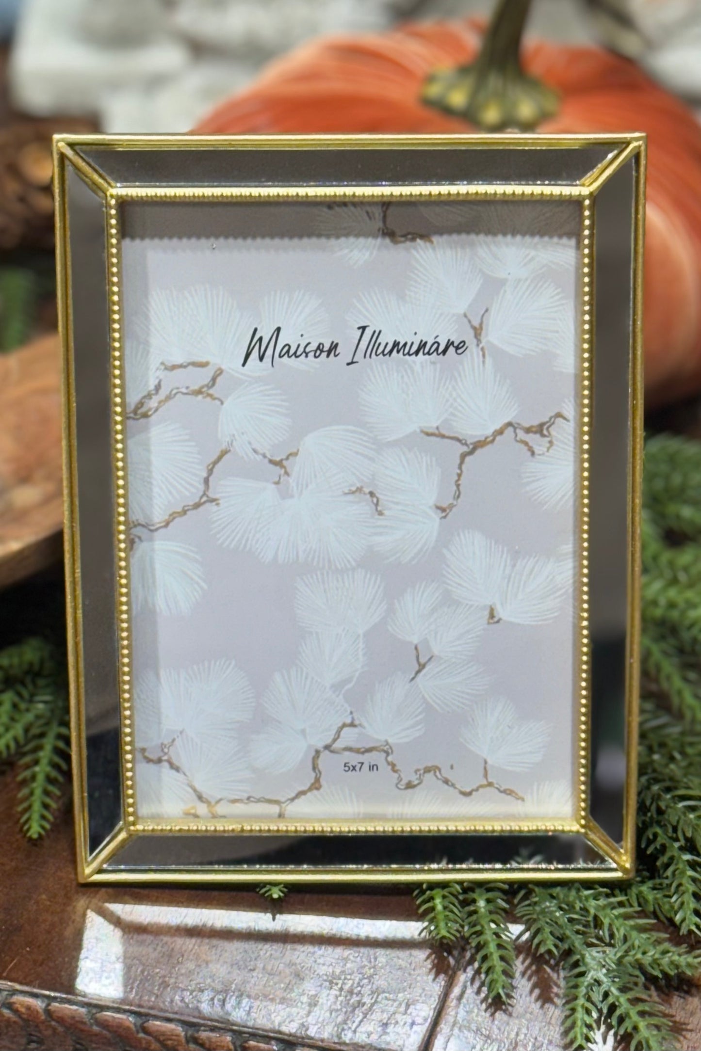 Vatican Homes Gold Resin Photo Frame with Mirrored Beaded Border 5x7