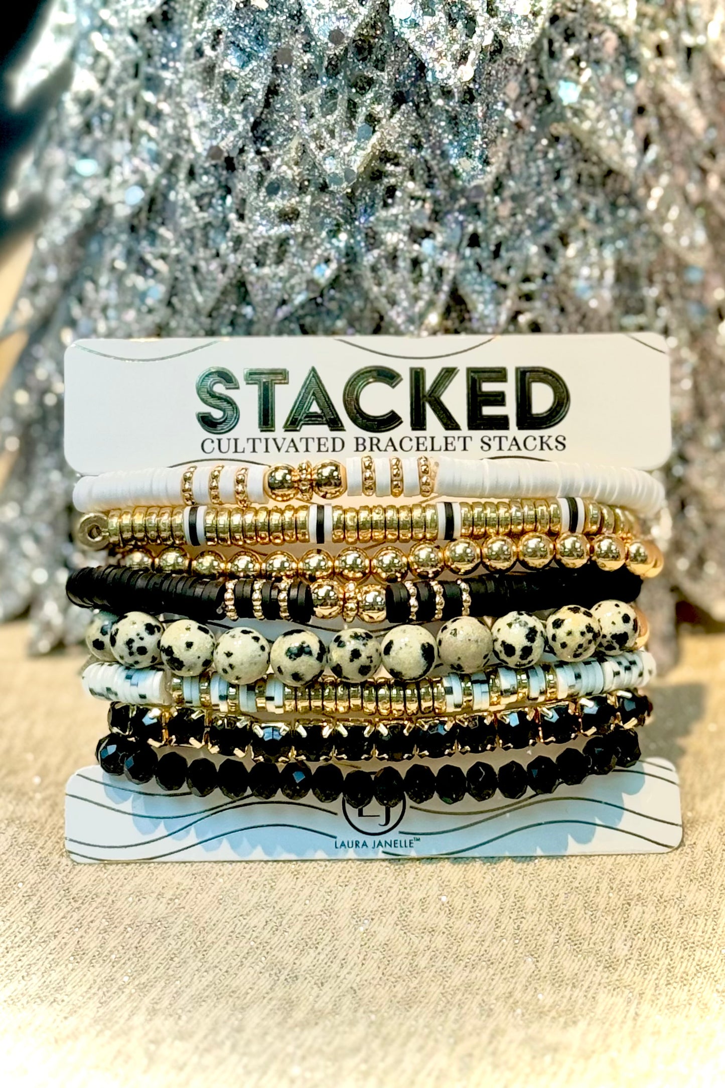 STACKED Cultivated Bracelet Stacks in Black and Gold