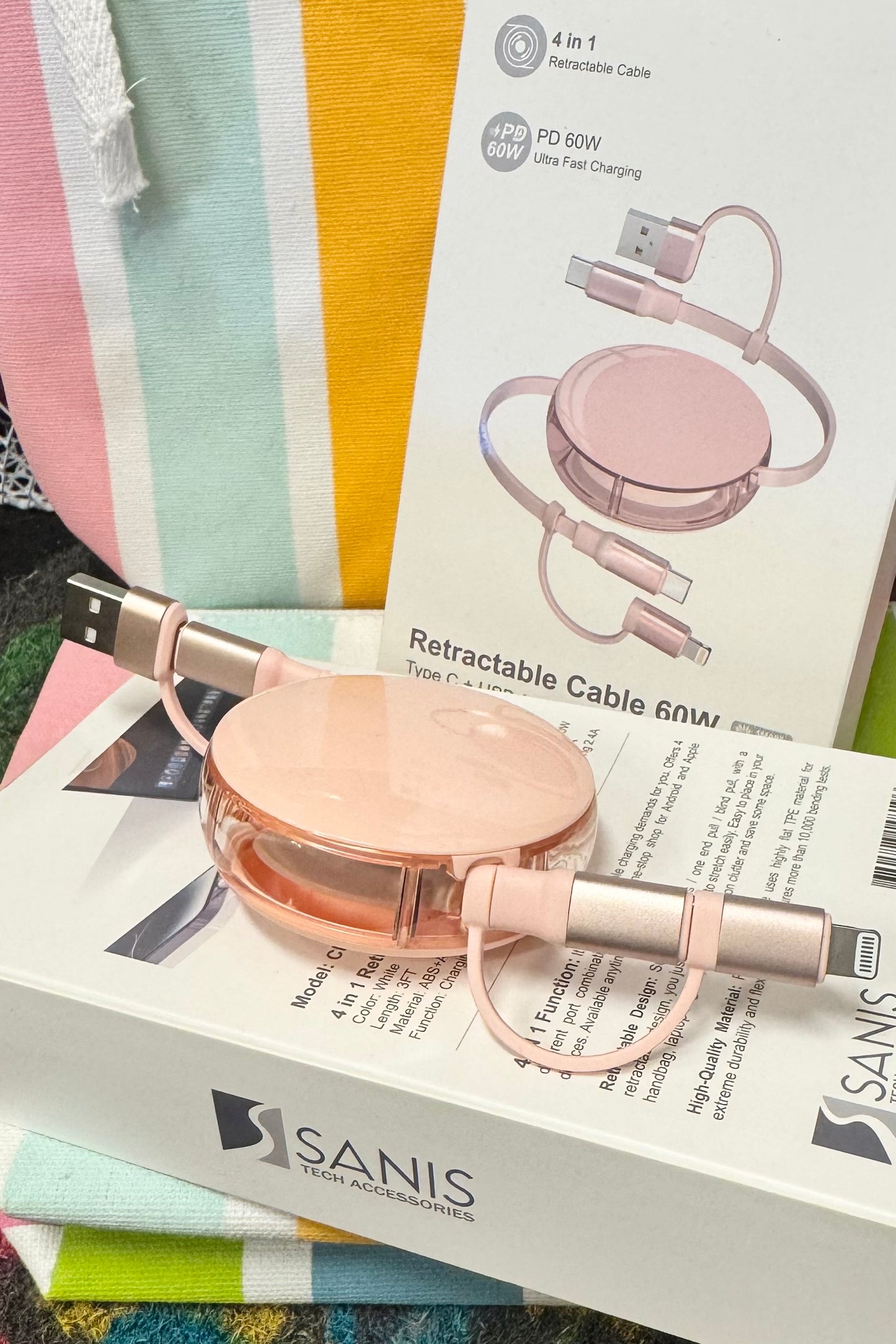 Sanis 4 in 1 Ultra Fast Charging Retractable Cable