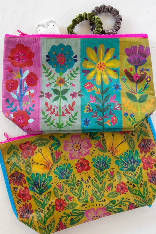 Natural Life Reversible Recycled Zippered Pouch- Rainbow Floral