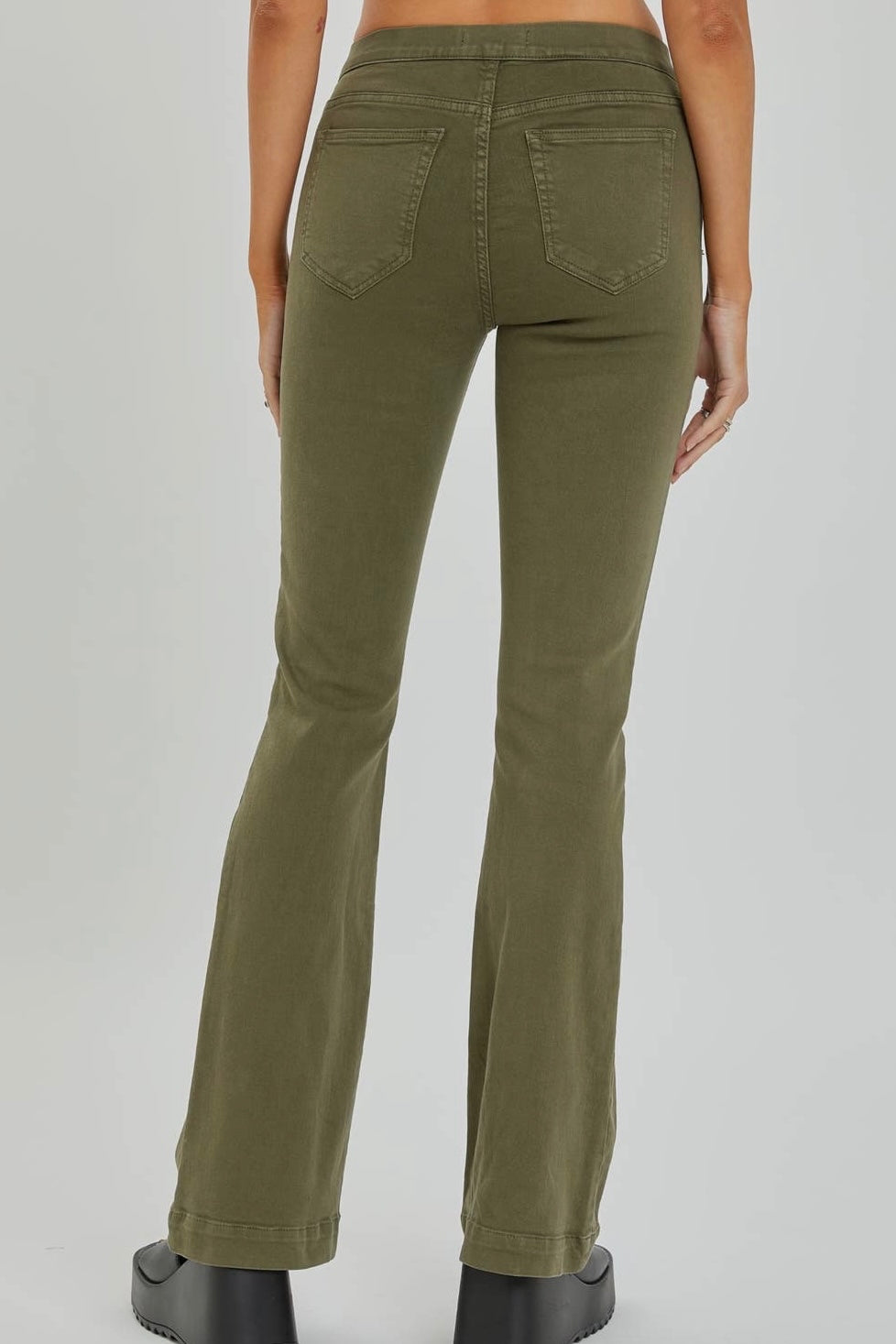 Cello Ultra Stretchy Military Green Pull On Flare Denim Jegging