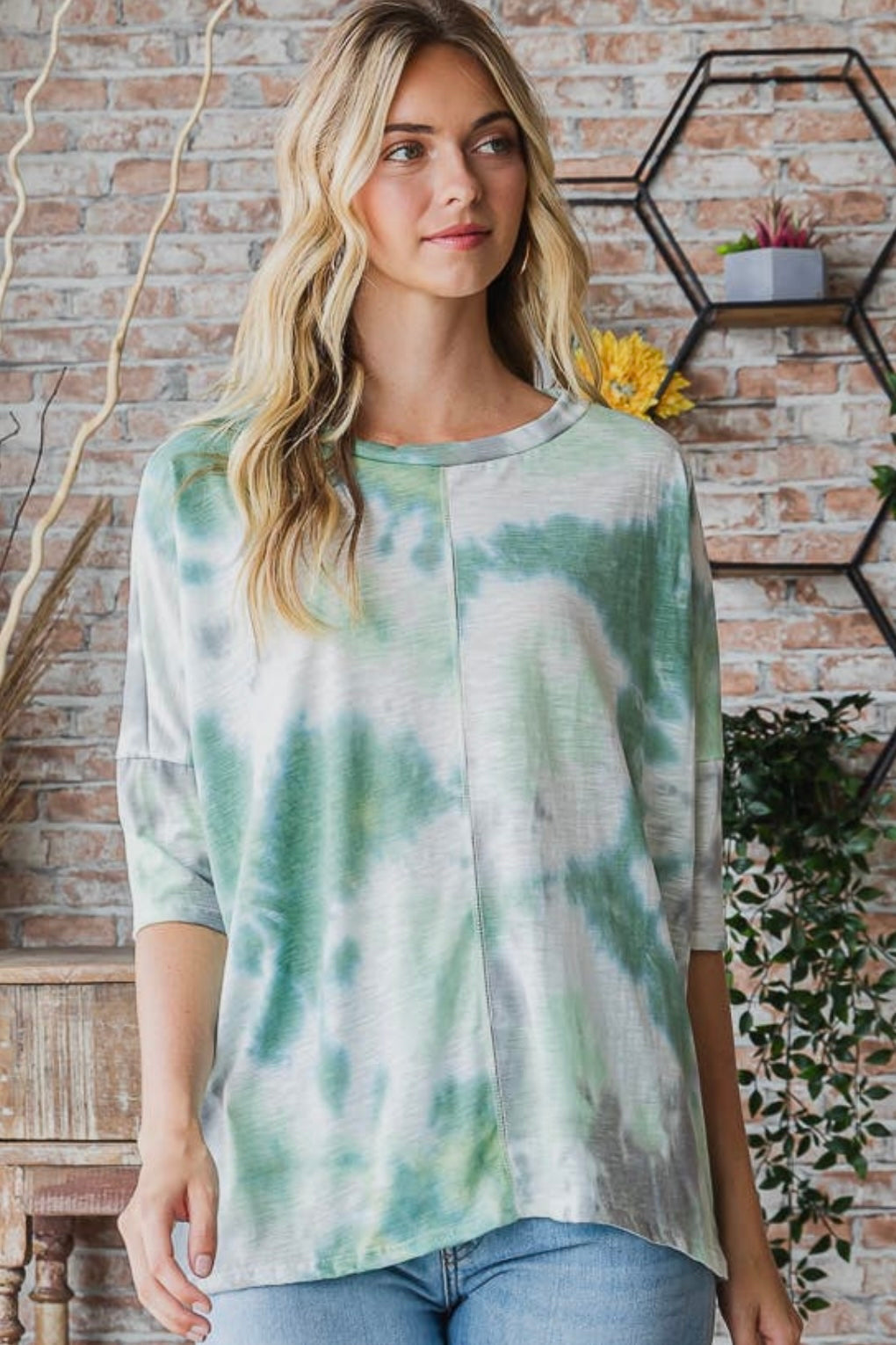 HOLIDAY SALE Green Tie Dye Short Sleeved Oversized Top- reg. $25.99